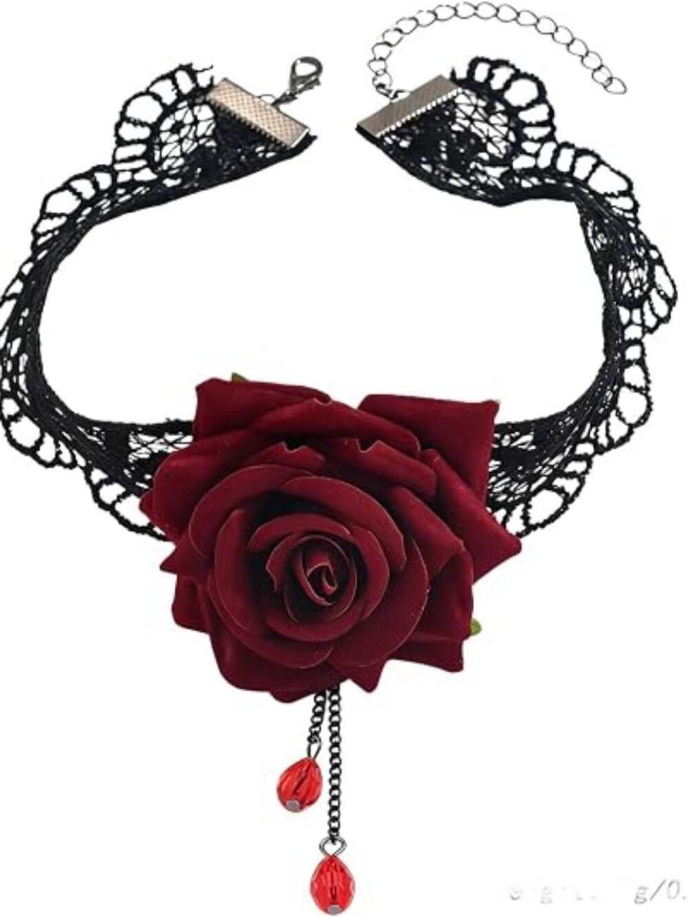 Gothic Black Lace Rose Choker Necklace – Vintage Victorian Goth Jewelry - Picture 7 of 7
